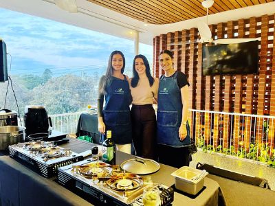 dietitians eleni z desi and eleni g at a mediterranean cooking demonstration